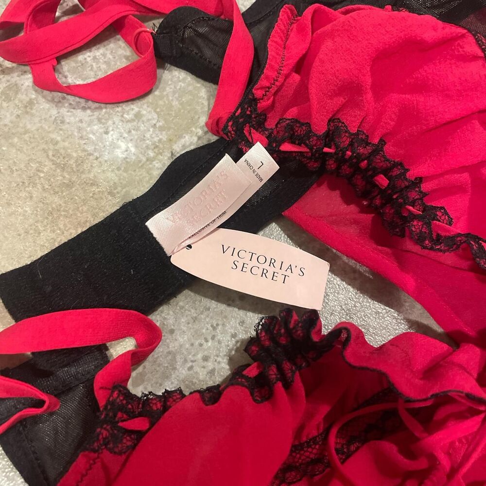 victoria’s secret vintage y2k red and black lace milkmaid mesh slip dress large - Picture 2 of 6